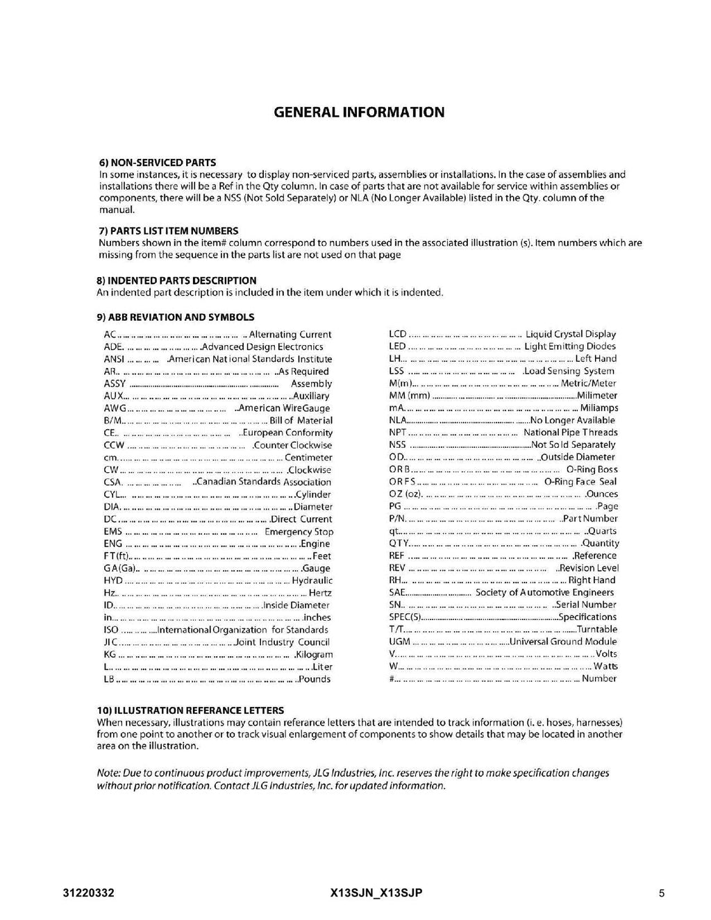 JLG X13SJN X13SJP Compact Crawler Boom Parts Catalog Manual