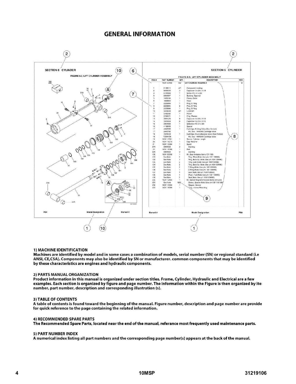 JLG 10MSP Vertical Mast Parts Catalog Manual 31219106