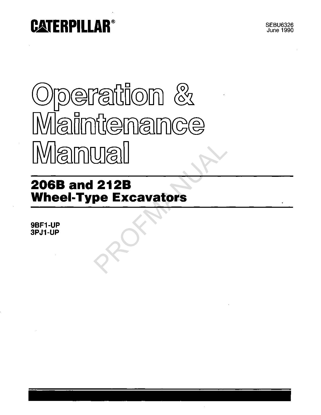 Manual de mantenimiento del operador de excavadoras de ruedas Caterpillar 206B y 212B