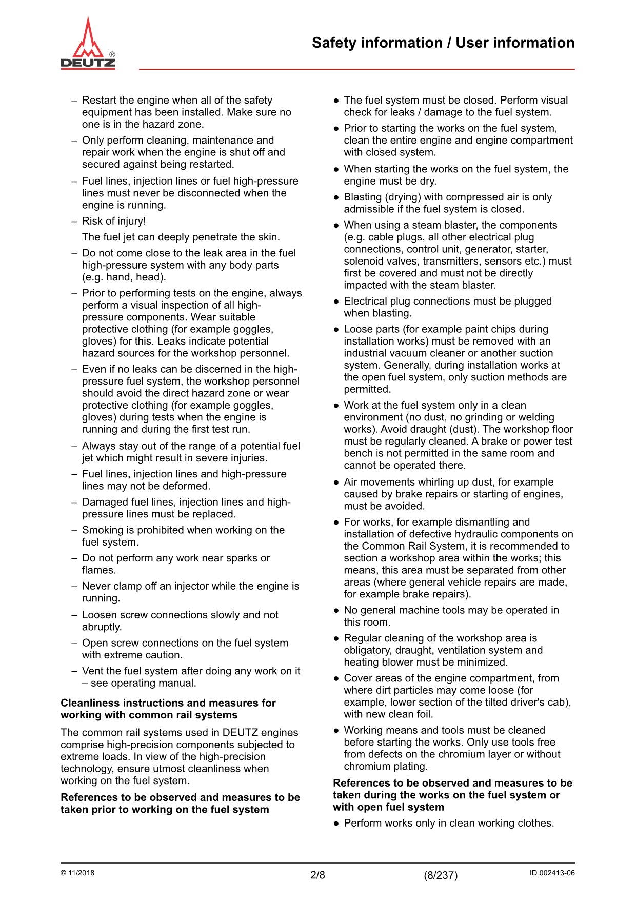 Deutz Hitachi TD TCD 2.9 L4 Engine Wheel Loader Workshop Manual