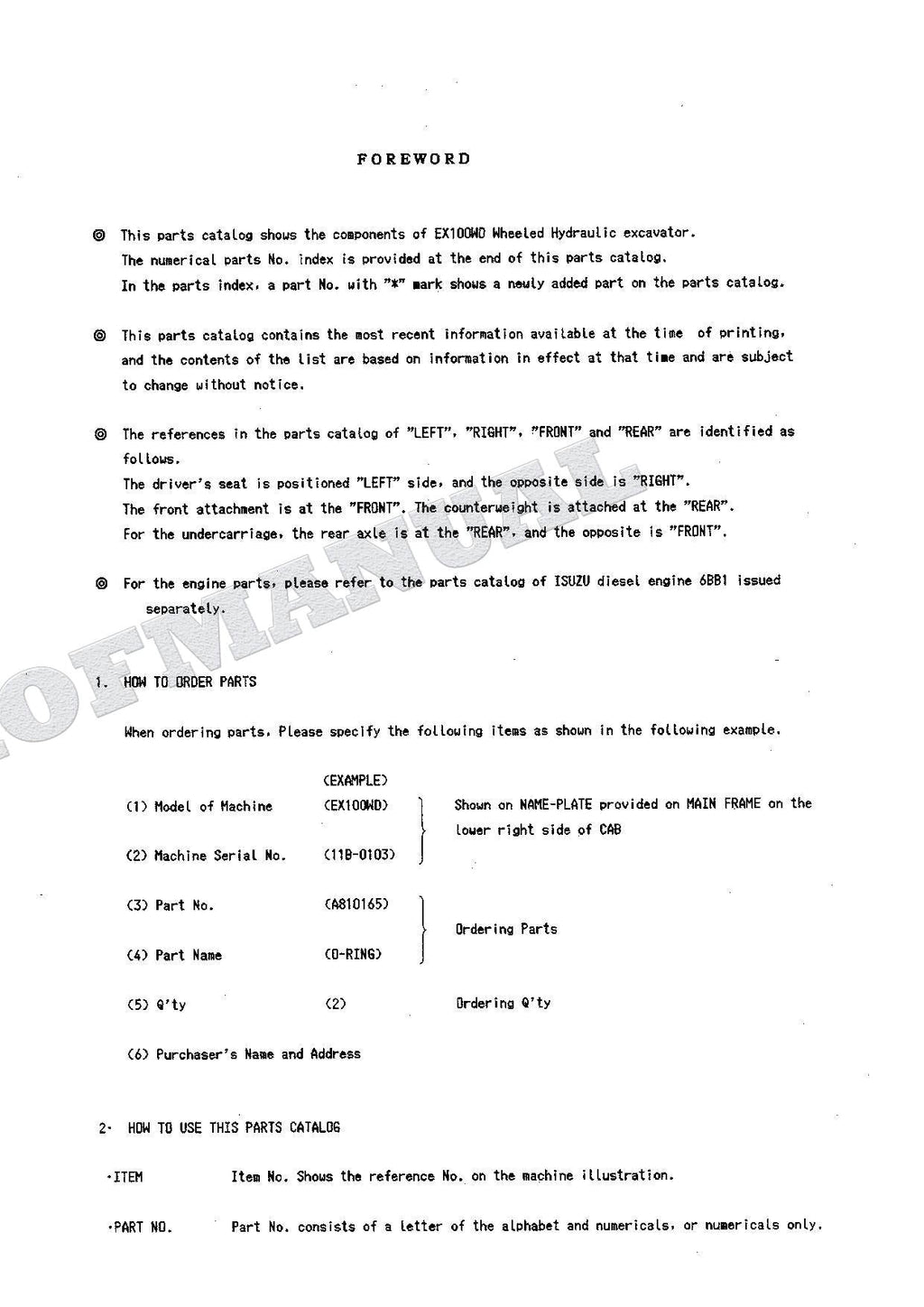 HITACHI EX100WD Excavator Parts Catalog Manual