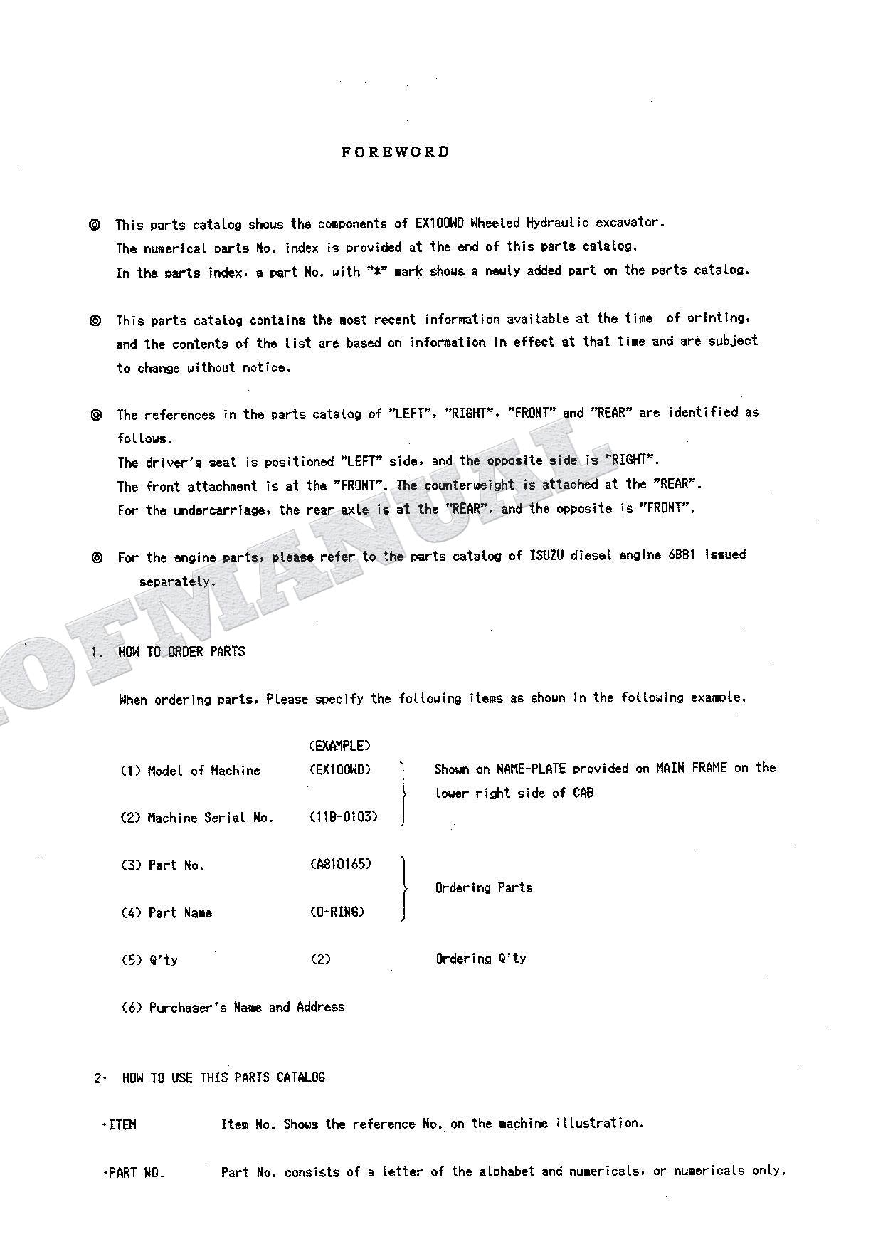 HITACHI EX100WD Excavator Parts Catalog Manual