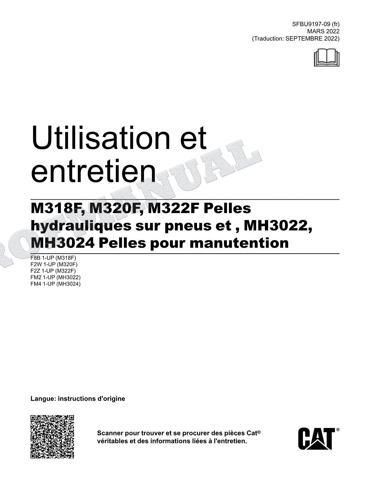 Caterpillar M318F M320F M322F MH3022 MH3024 Pelleteuse Manual de utilización