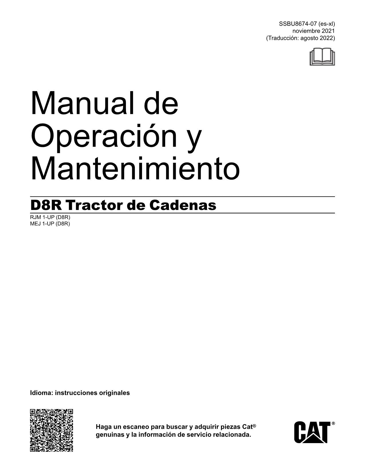 Caterpillar D8R Tractor de Cadenas Manual de Operación RJM1-Up MEJ1-Up Español
