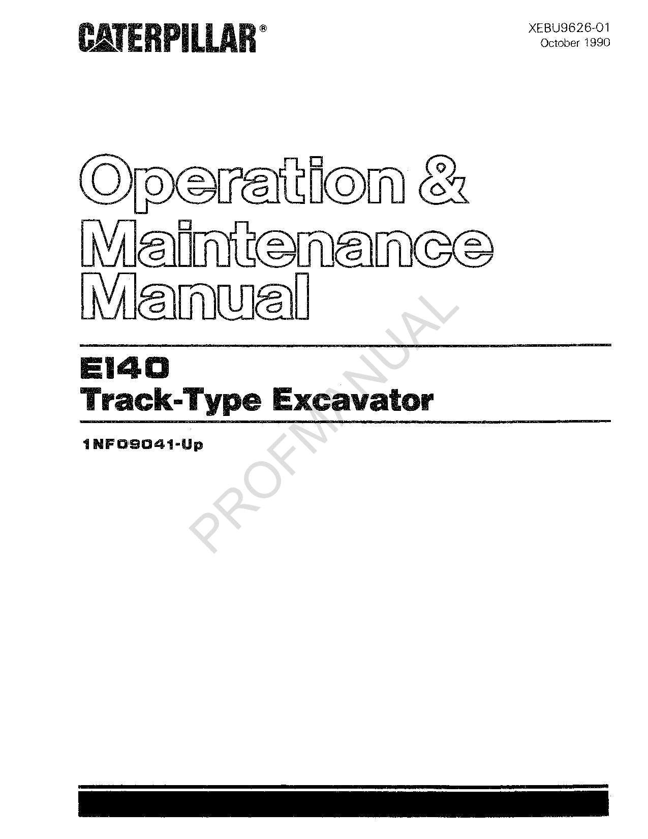 Manual de mantenimiento del operador de la excavadora de cadenas Caterpillar E140 serie 1NF9041-Up