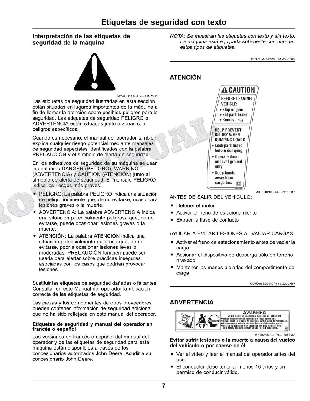 John Deere XUV825M S4 cocodrilo Manual del Operador Español OMUC23886