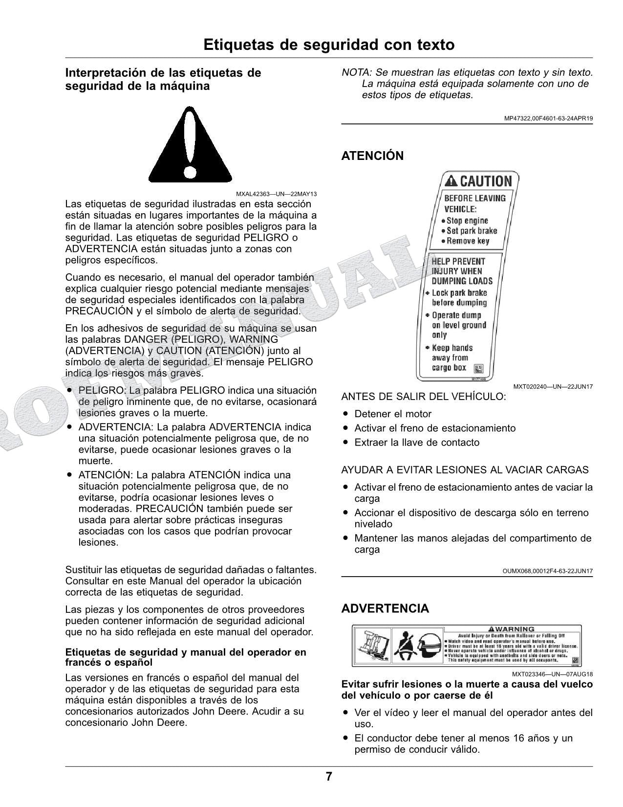 John Deere XUV825M S4 cocodrilo Manual del Operador Español OMUC23886