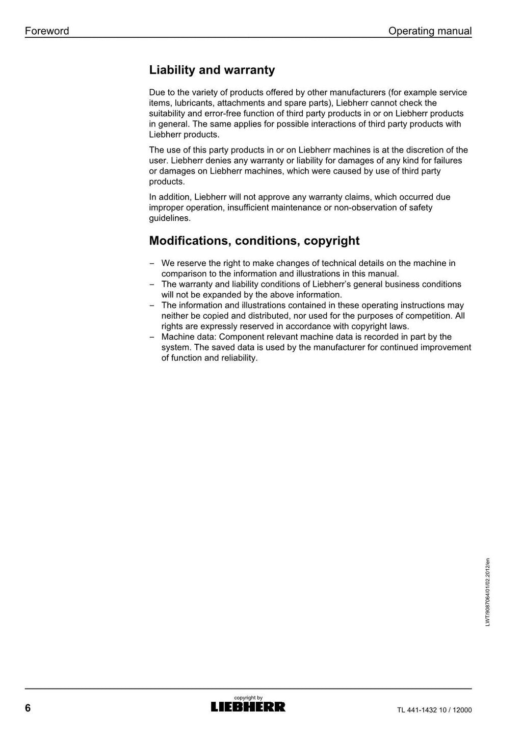 Liebherr TL441-1432 10 Telescopic handler Operators manual