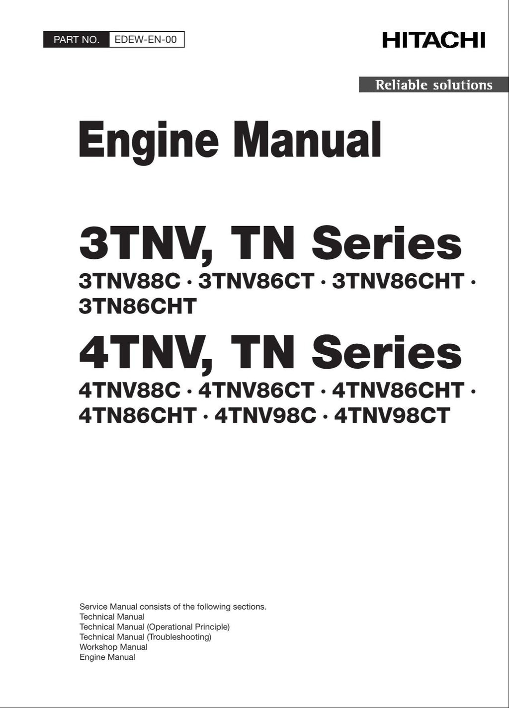 HITACHI 4TNV TN Series 4TNV88C 4TNV86CT 4TNV86CHT Engine Technical Service Manual