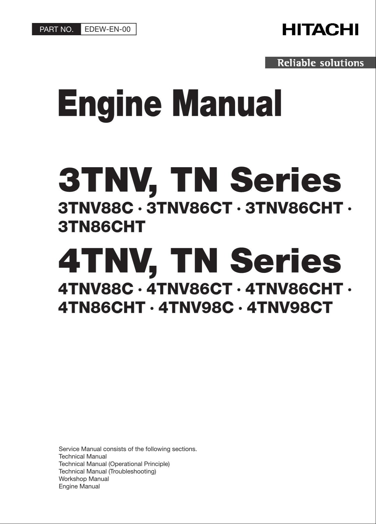 HITACHI 4TNV TN Series 4TNV88C 4TNV86CT 4TNV86CHT Engine Technical Service Manual