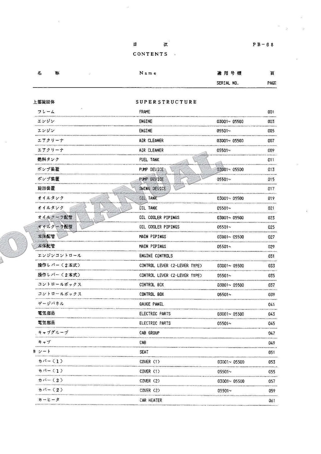 HITACHI UH033 Excavator Parts Catalog Manual SN 03001-
