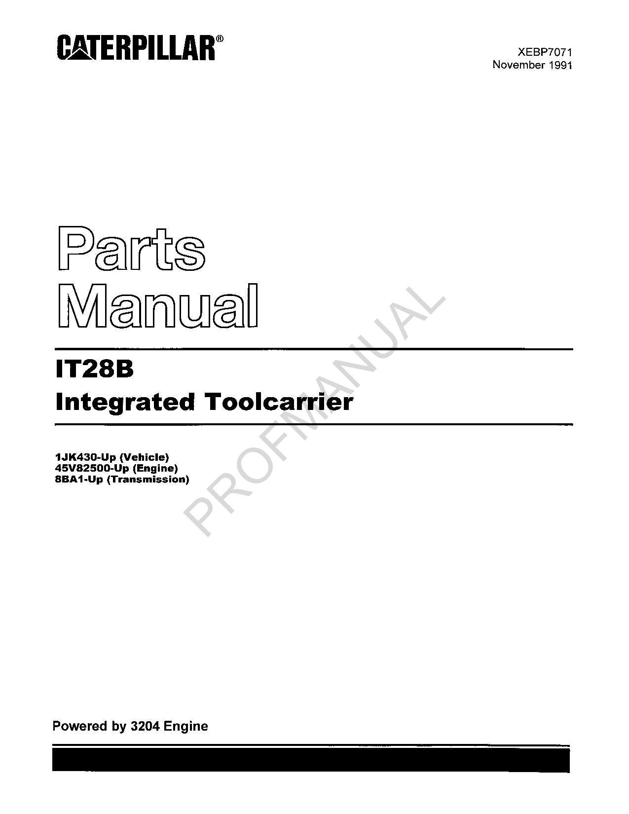 Caterpillar Cat IT28B Integrated Toolcarrier Parts Catalog Manual XEBP7071