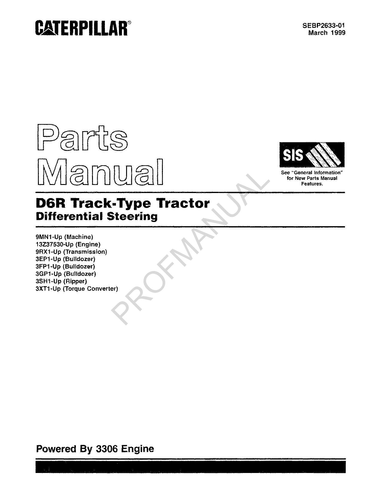 Caterpillar Cat D6R Track Type Tractor Parts Catalog Manual SEBP2633