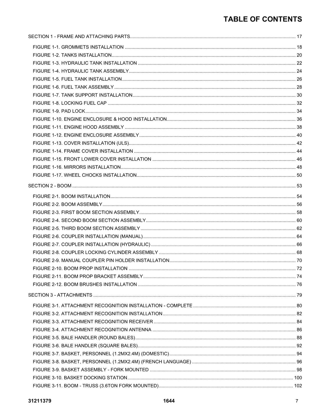 JLG 1644 Telehandler Parts Catalog Manual 31211379