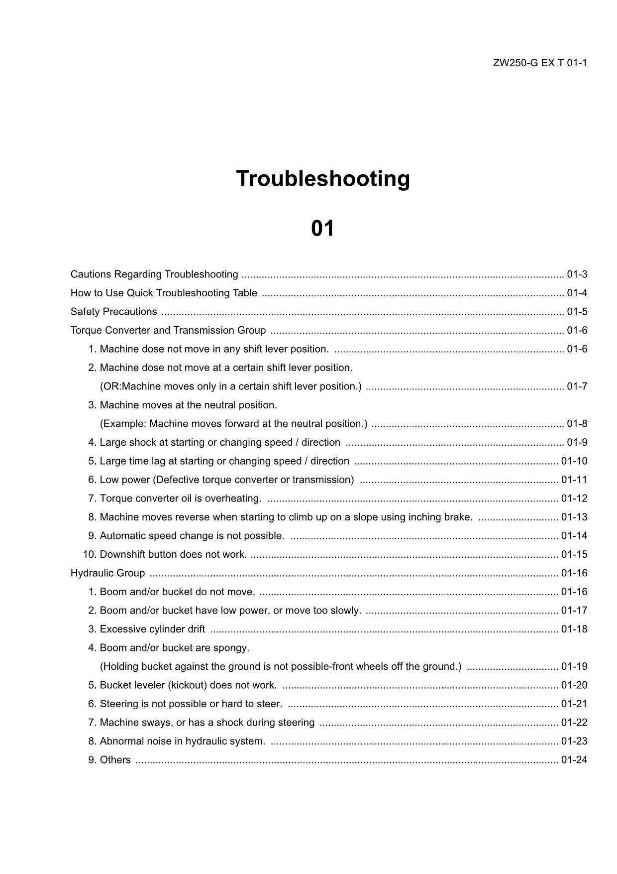 Hitachi ZW250-G Wheel Loader Technical Manual Troubleshooting