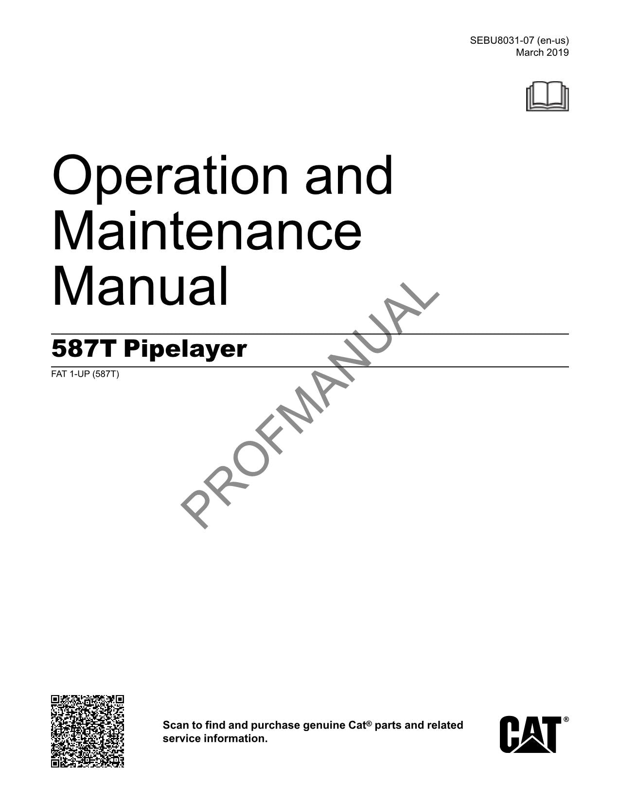 Manual de mantenimiento del operador del tiendetubos Caterpillar 587T