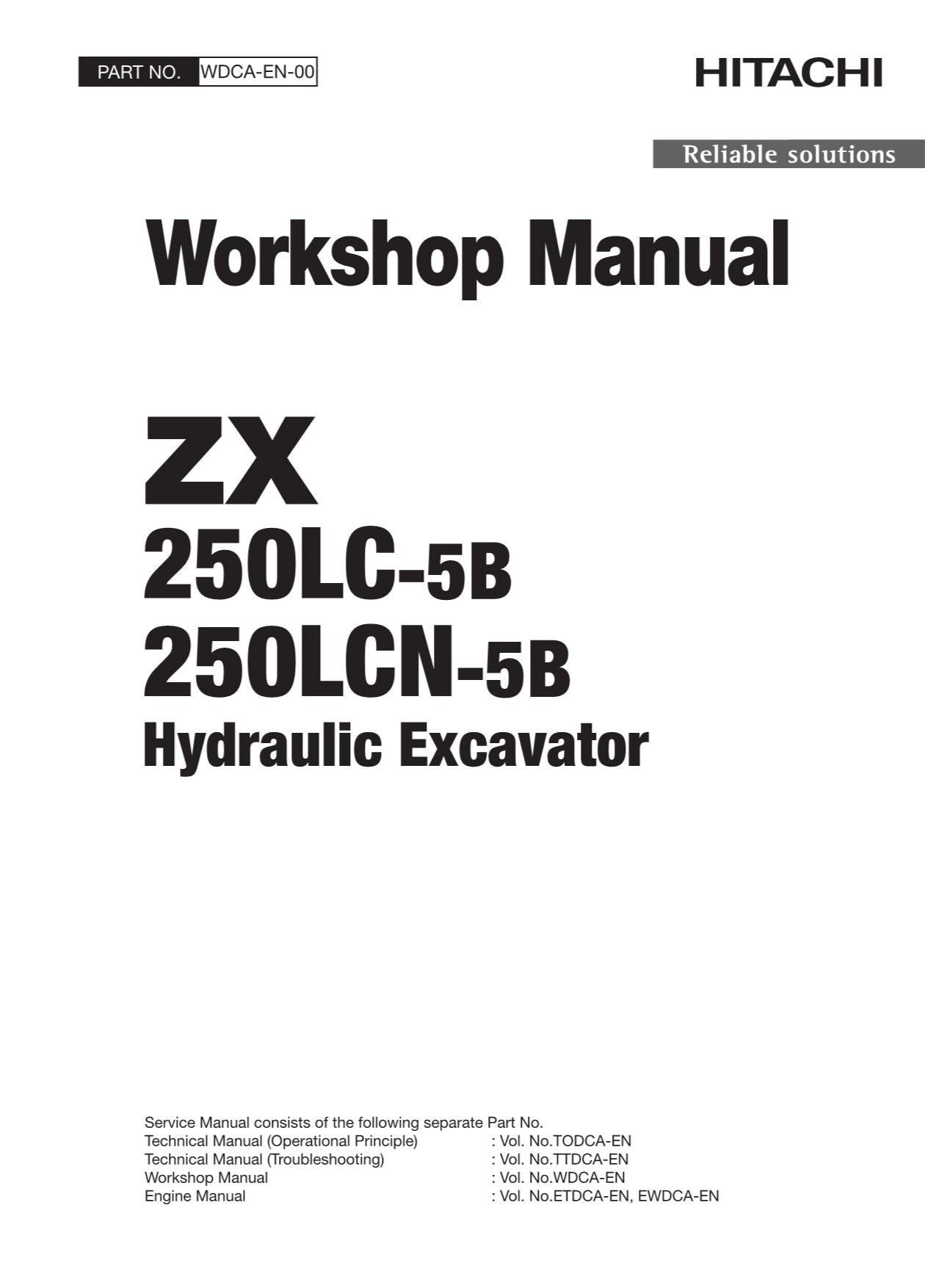 Manual de reparación y servicio del taller de excavadoras Hitachi ZX250LC-5B ZX250LCN-5B
