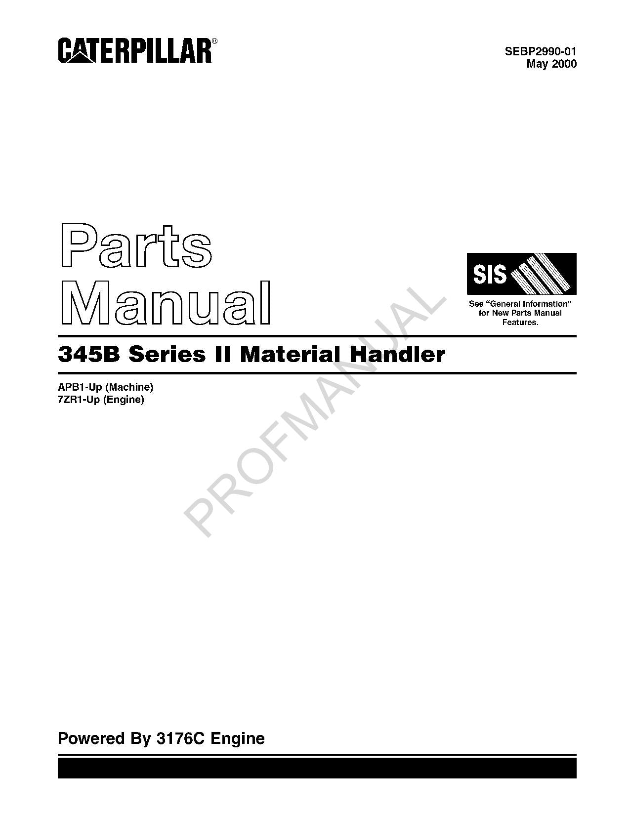 Caterpillar 345B Series II Material Handler Parts Catalog Manual APB1-Up 7ZR1-Up