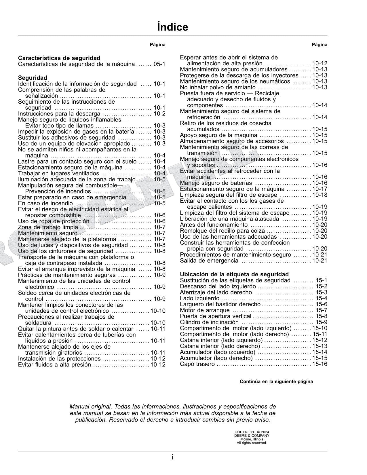 John Deere W235R W260R hileradora Manual del Operador Español SN -509999