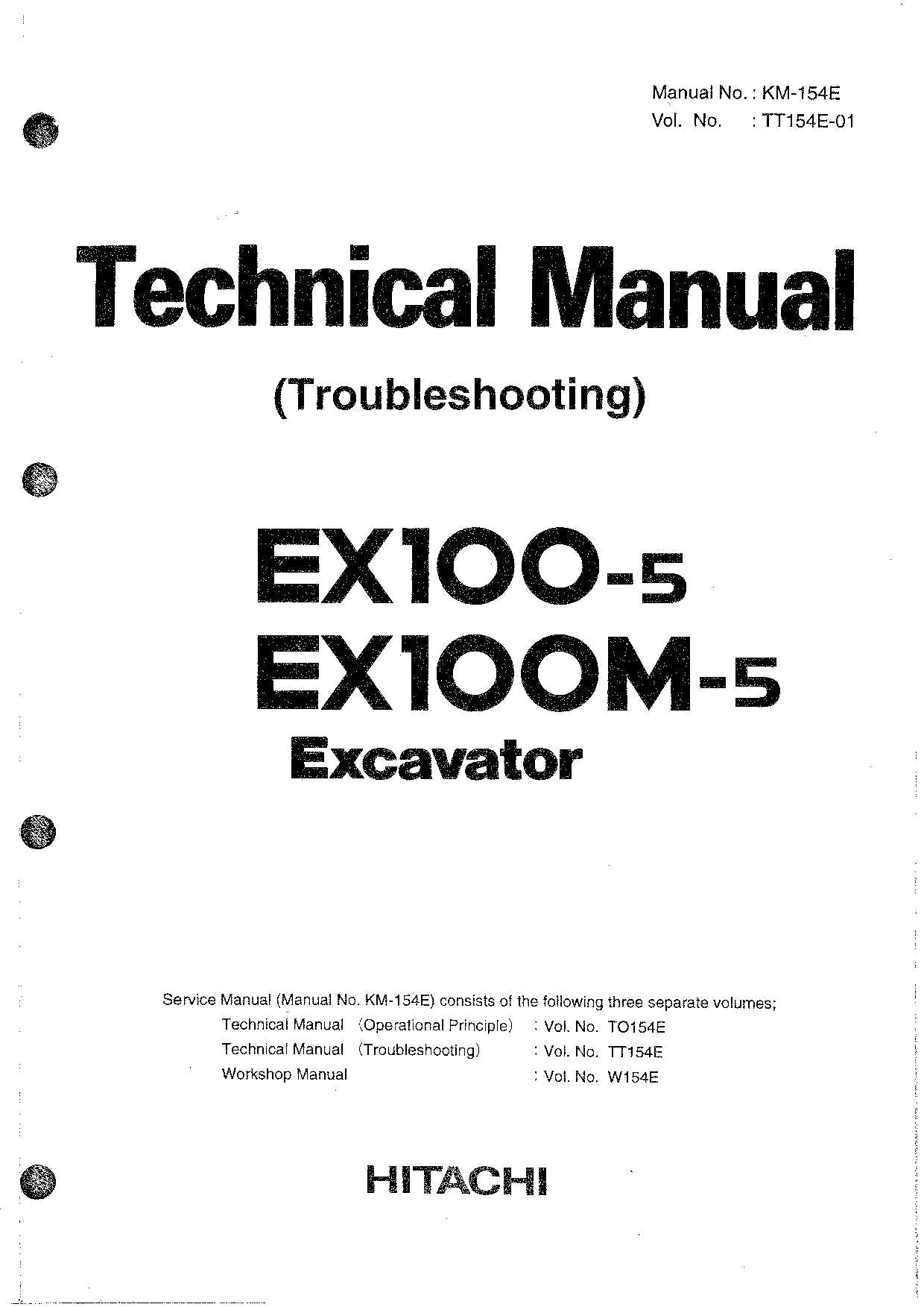 HITACHI EX100-5 EX100M-5 Excavator Troubleshooting Technical Manual