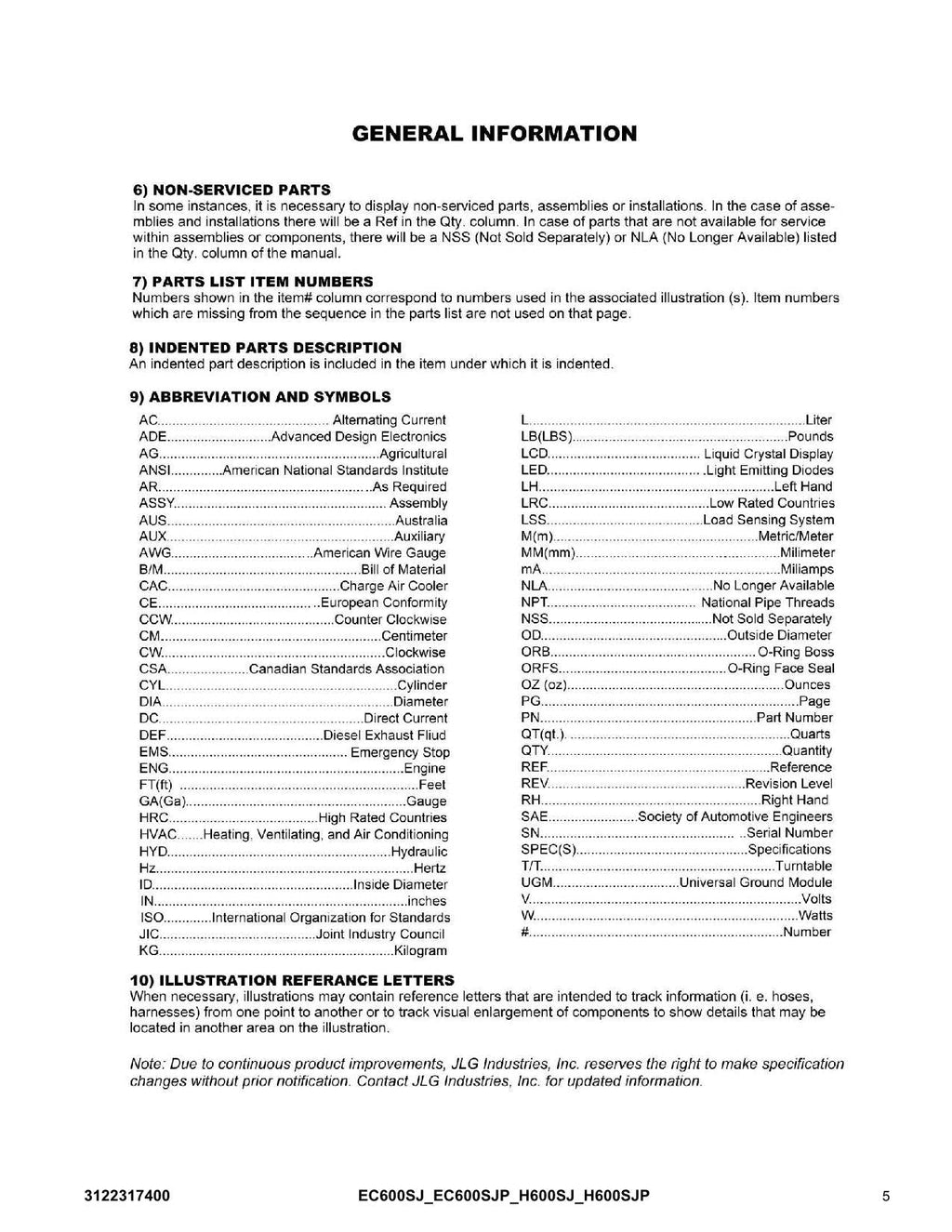Manual del catálogo de piezas de plataformas elevadoras JLG EC600SJ EC600SJP H600SJ H600SJP