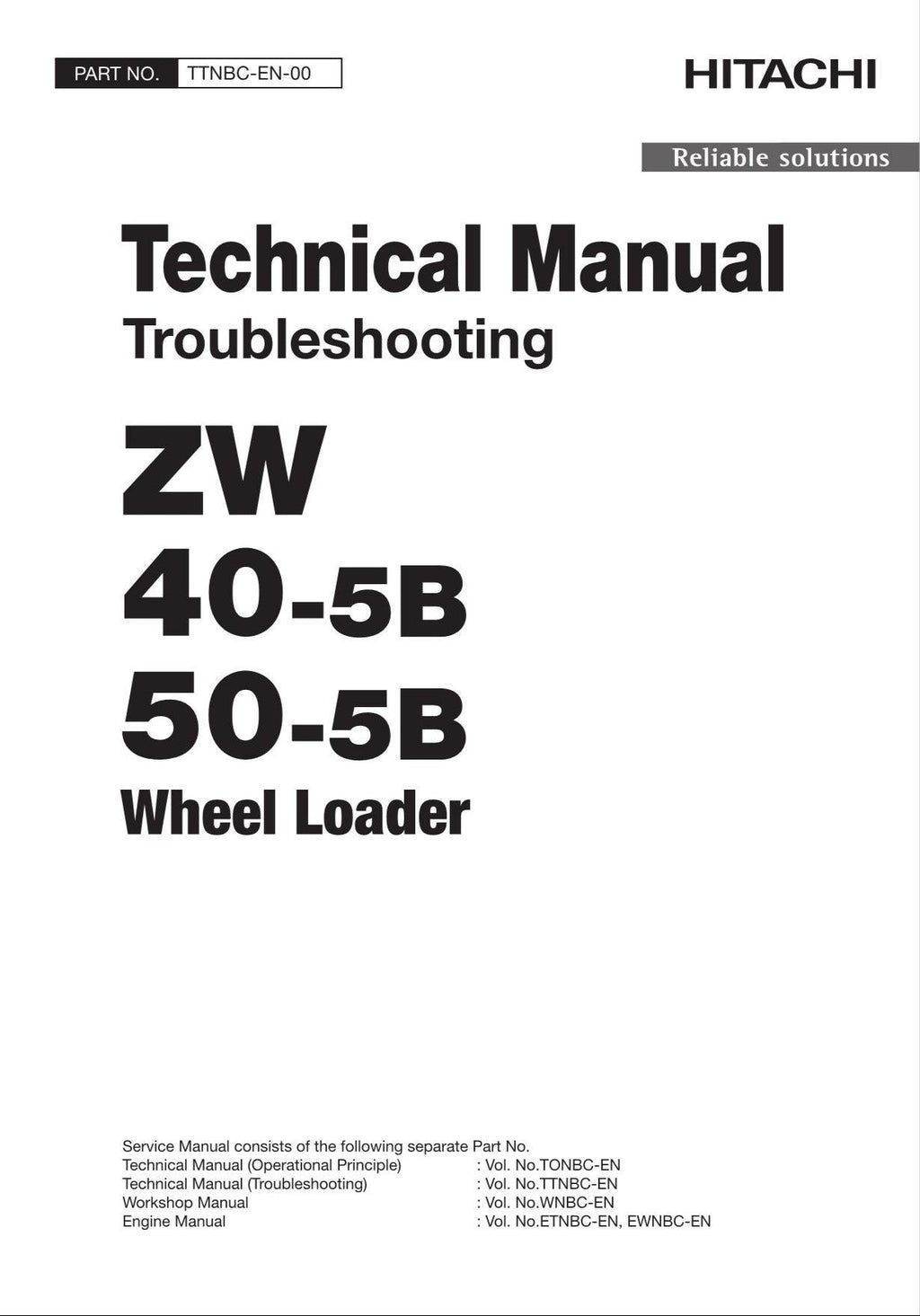 Hitachi ZW40-5B ZW50-5B Wheel Loader Tech Manual Troubleshooting +Schematics