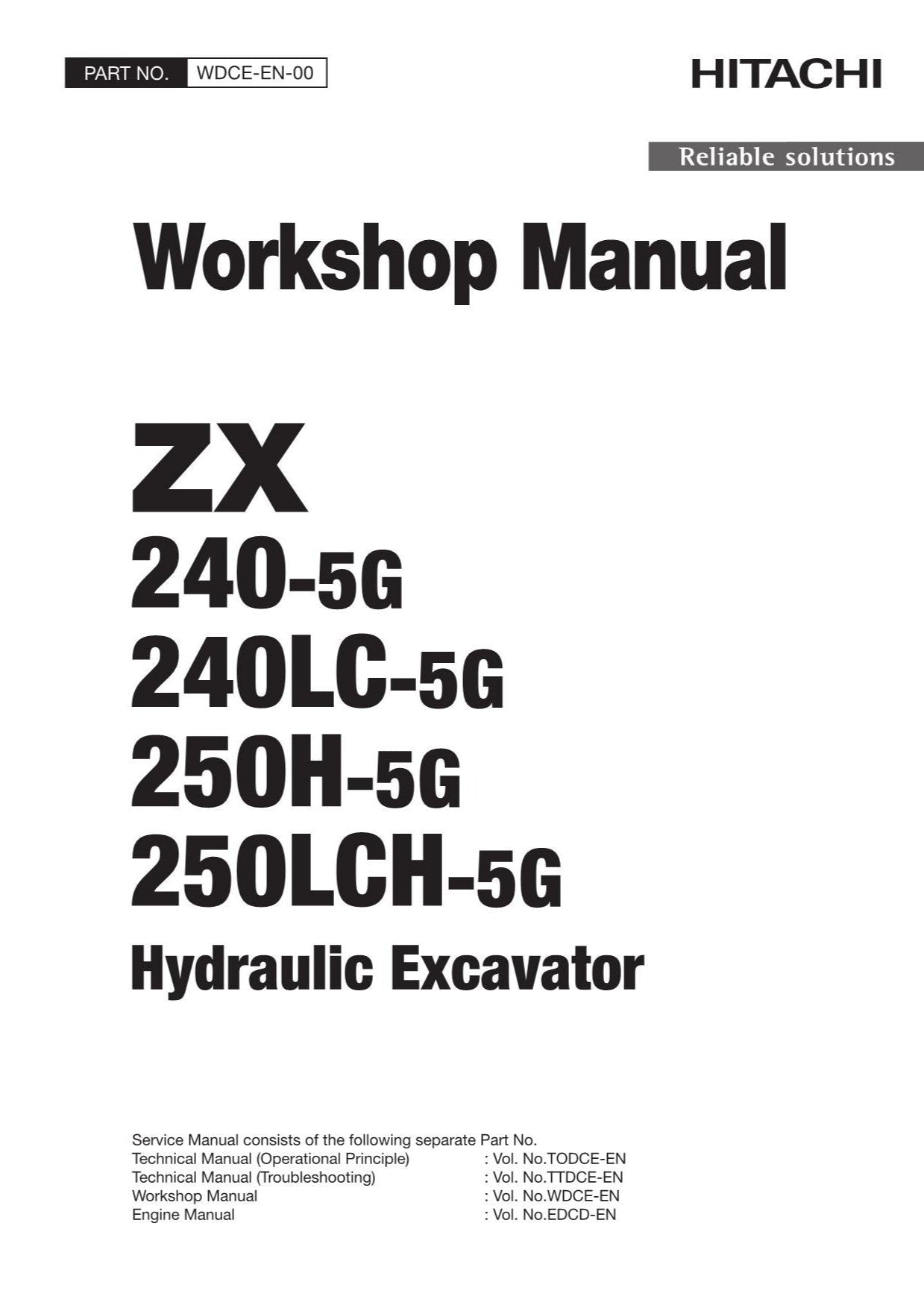 Manual de reparación y servicio del taller de excavadoras Hitachi ZX240-5G ZX240LC-5G