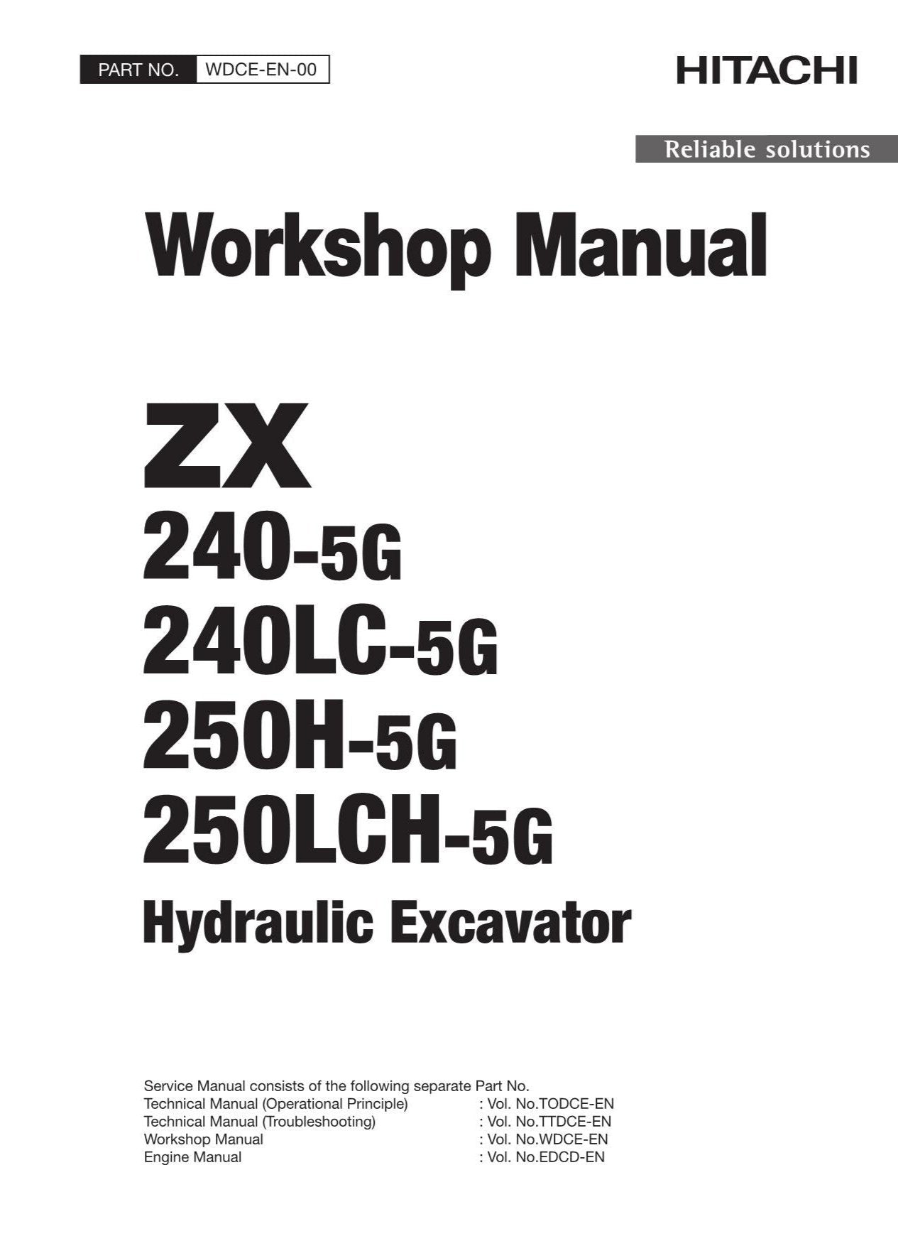 Manual de reparación y servicio del taller de excavadoras Hitachi ZX250H-5G ZX250LCH-5G