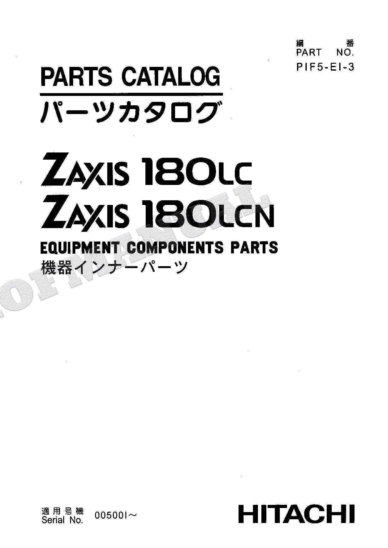HITACHI ZAXIS ZX180LC 180LCN Equipment Component Excavator Parts Catalog Manual