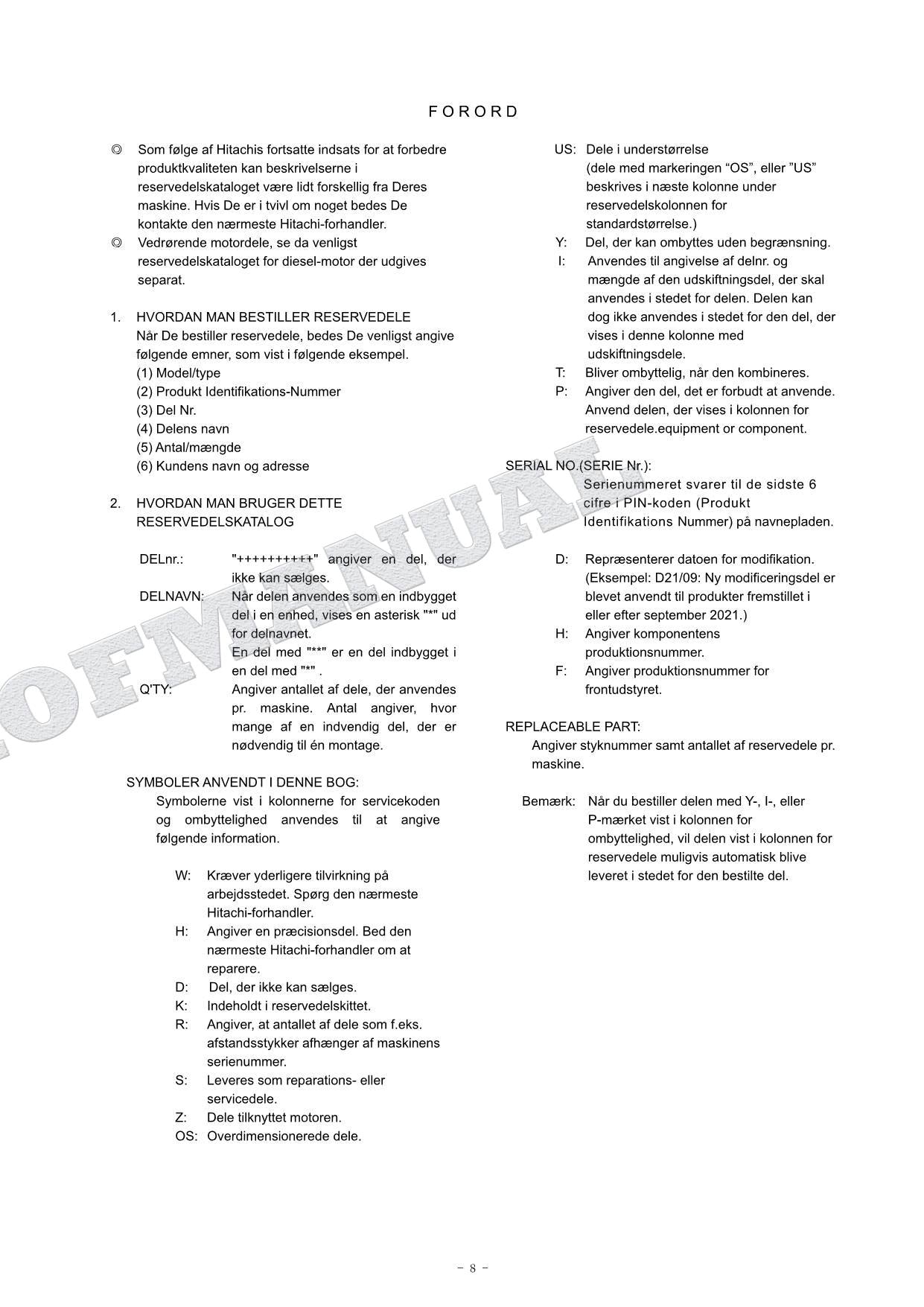 HITACHI ZAXIS ZX135US-7 OCEANIA Spec Excavator Parts Catalog Manual