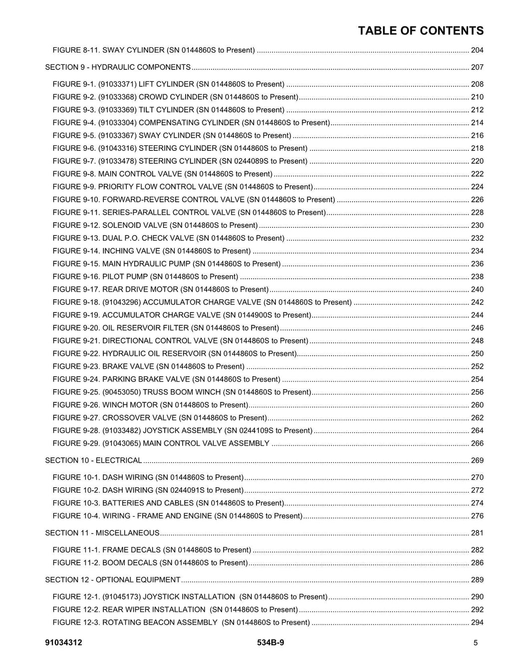 GRADALL JLG 534B-9 Telehandler Parts Catalog Manual