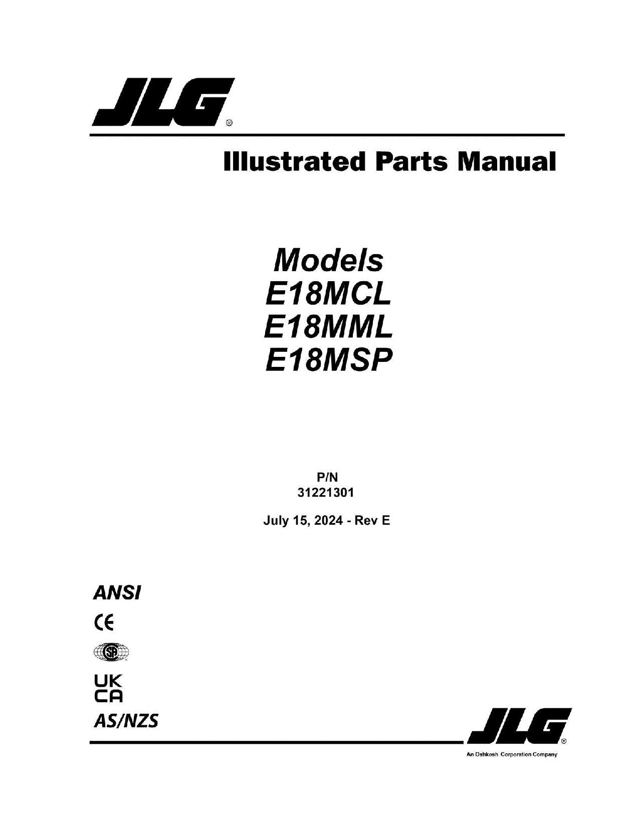 Manual del catálogo de piezas del mástil vertical JLG E18MCL E18MML E18MSP 31221301
