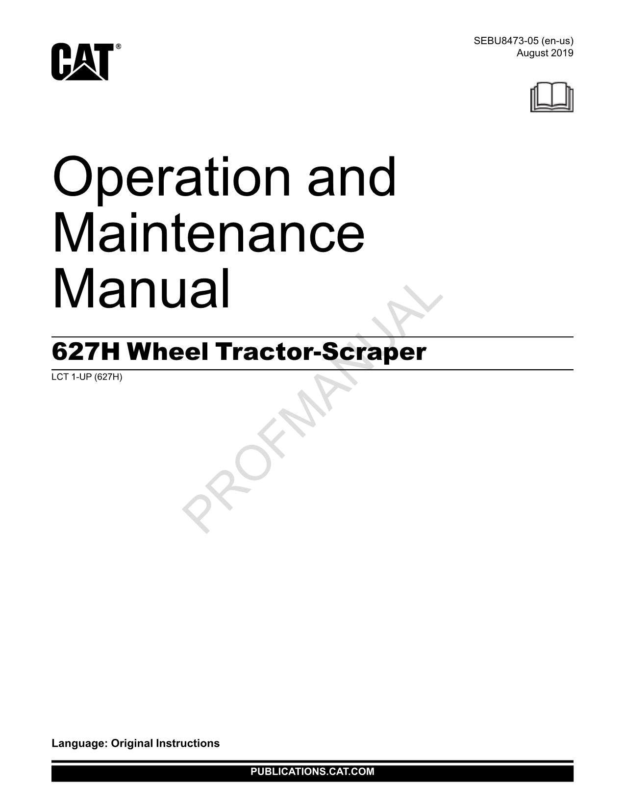 Manual de mantenimiento del operador de mototraílla Caterpillar 627H