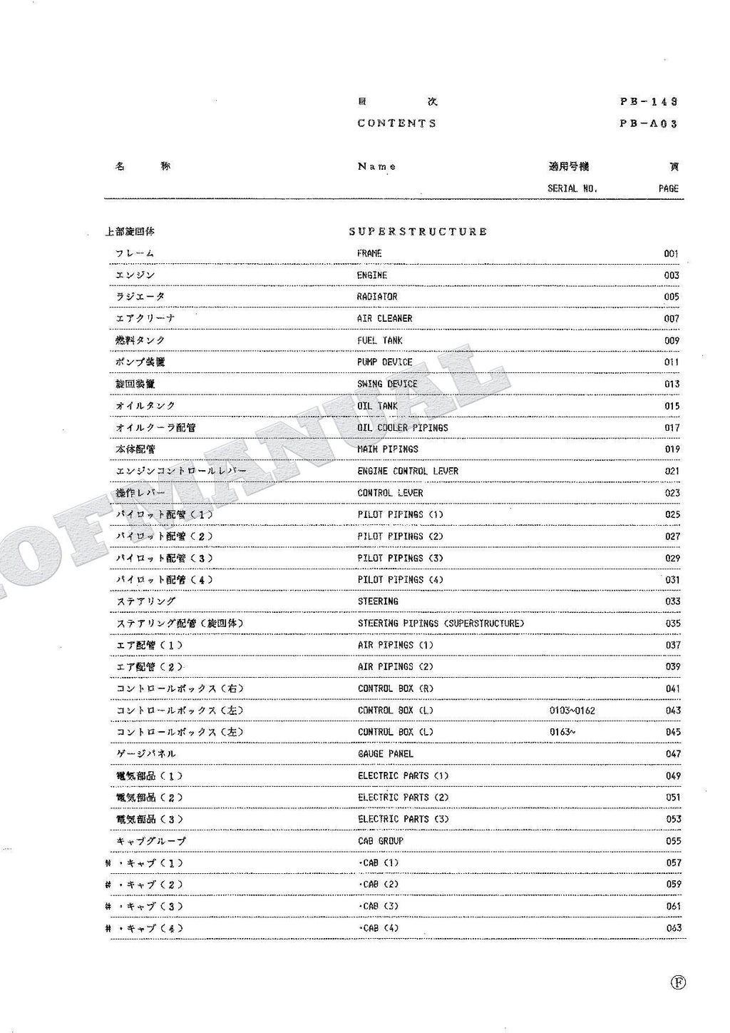 HITACHI FX100W Power Shovel Parts Catalog Manual