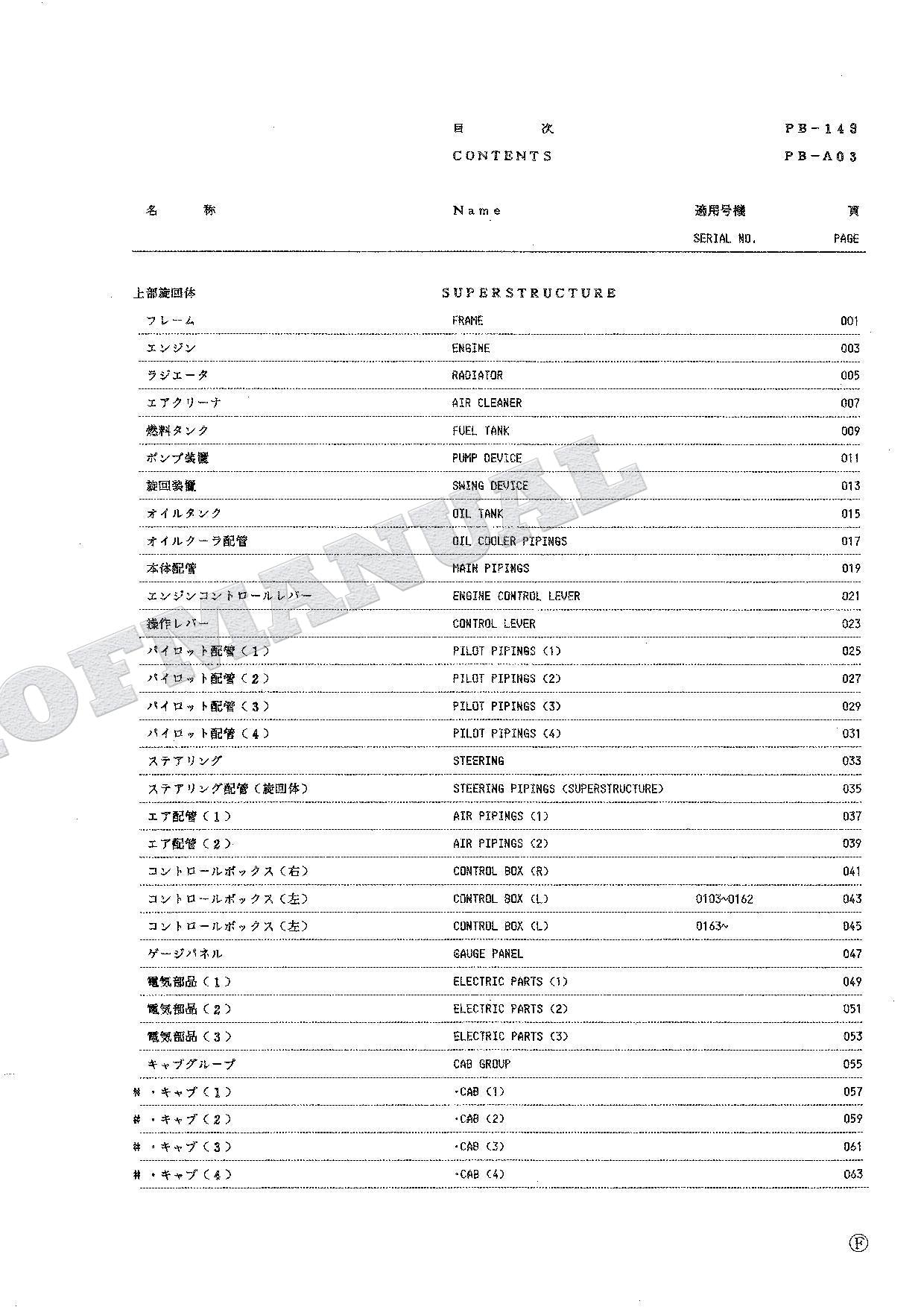 HITACHI FX100W Power Shovel Parts Catalog Manual