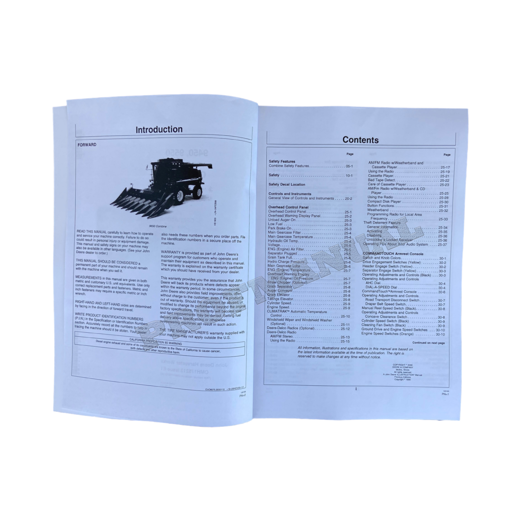 Manual del operador de la cosechadora John Deere 9450, 9550 y 9650 + ¡Extra! OMH175213 