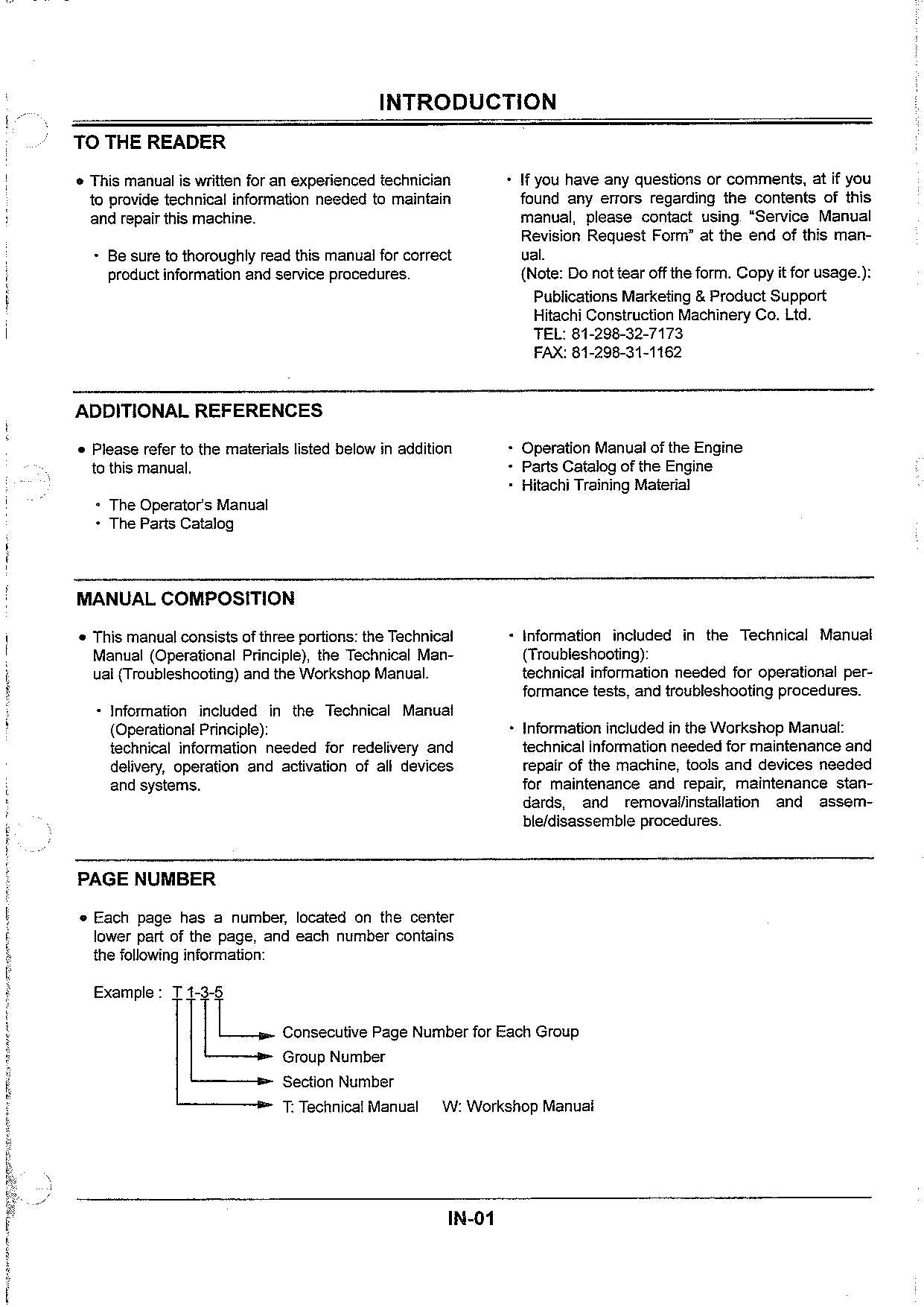 HITACHI EX125WD-5 Excavator Operational Principle Technical Manual