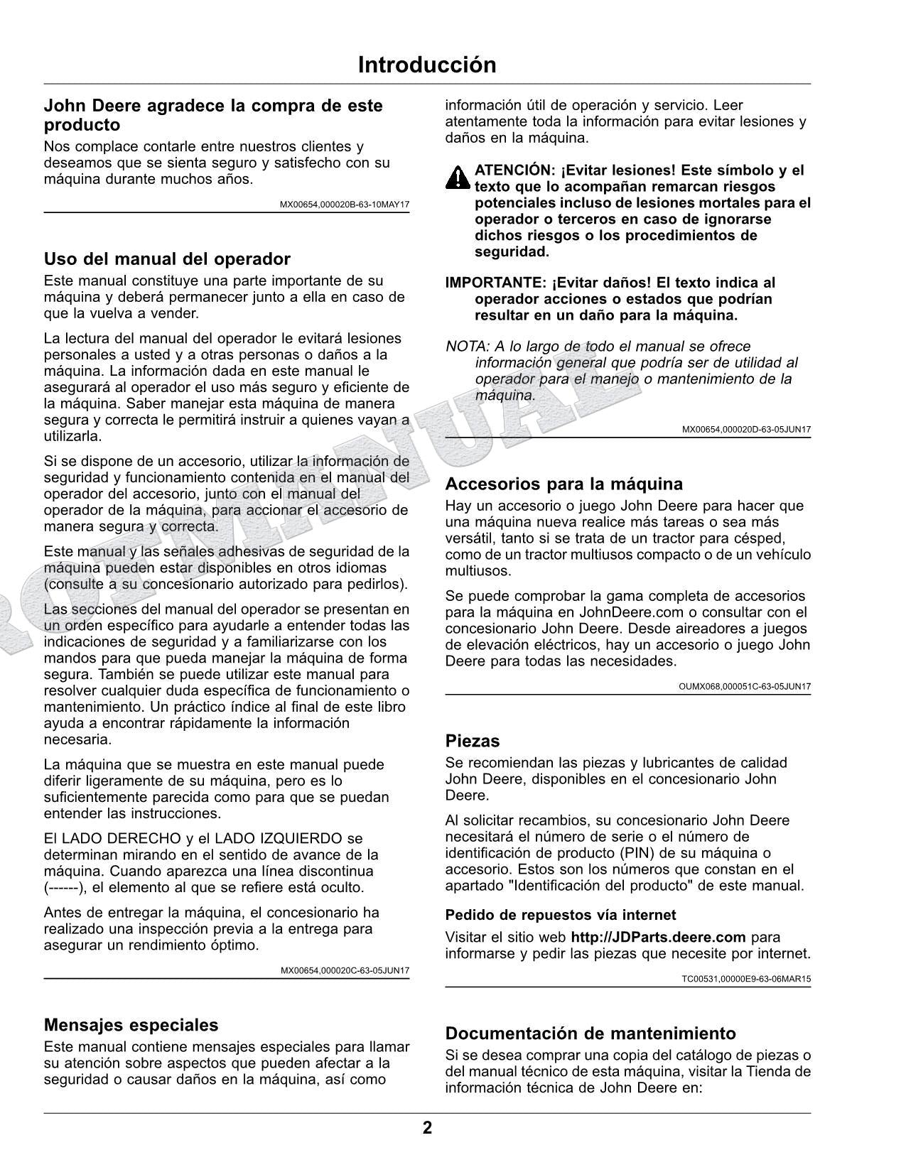 John Deere X750 X754 X758 Tractor Manual del Operador Español SN 070001-