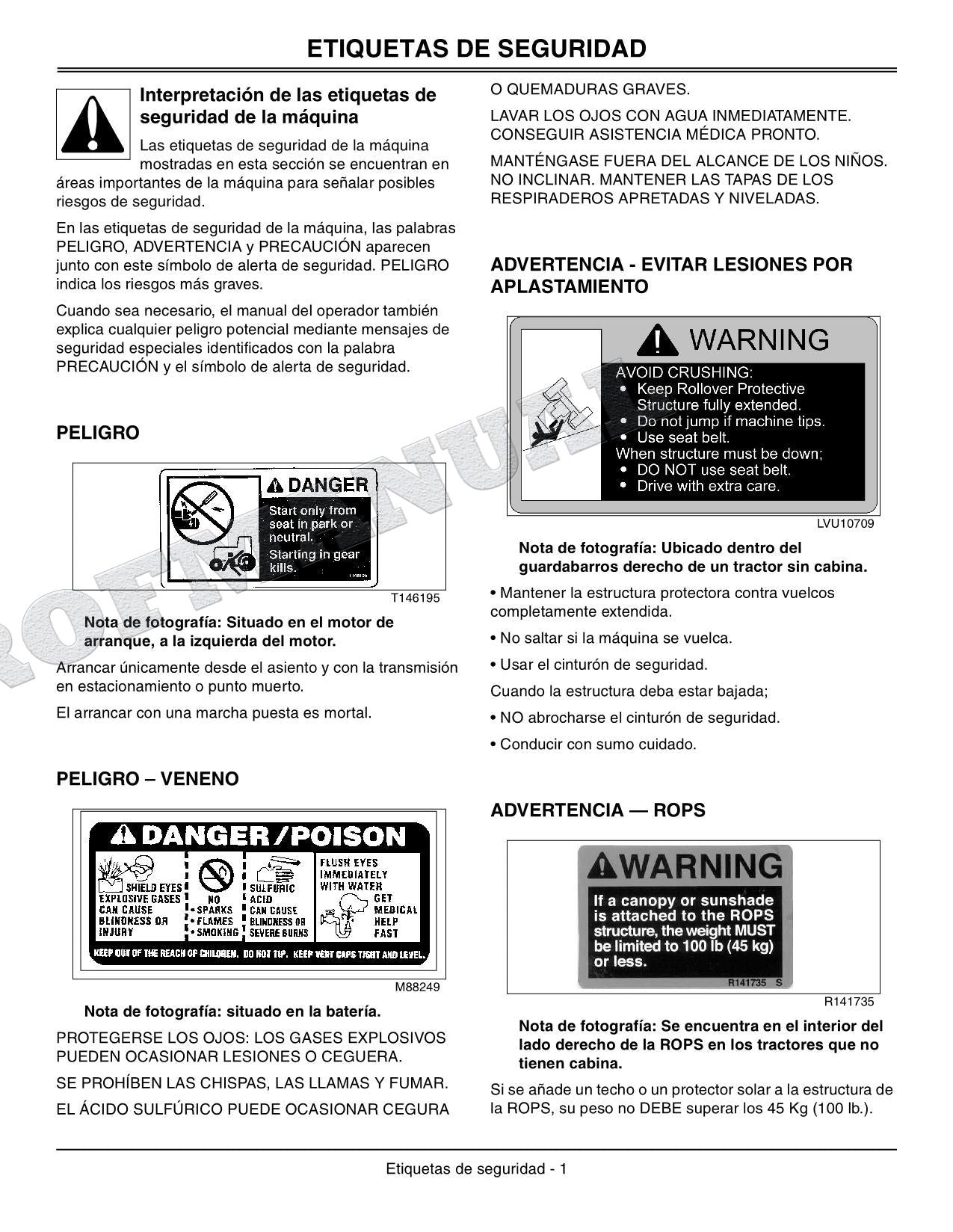 John Deere SN 4120 120101-610000 4320 130101-610000 Tractor Manual del Operador