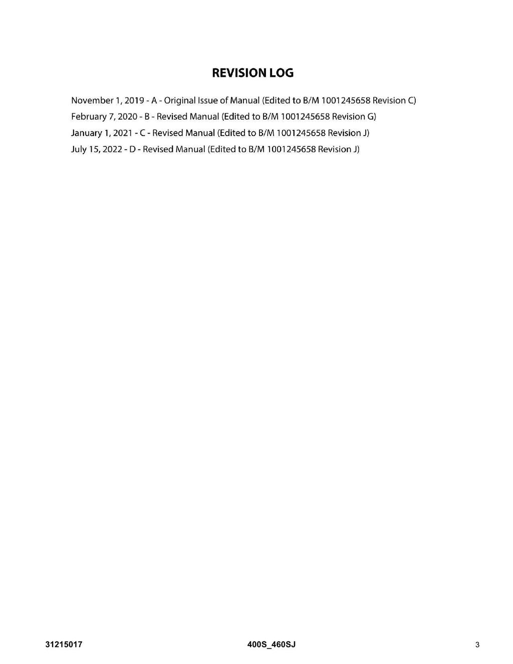 JLG 400S 460SJ  Boom Lift Parts Catalog Manual 31215017