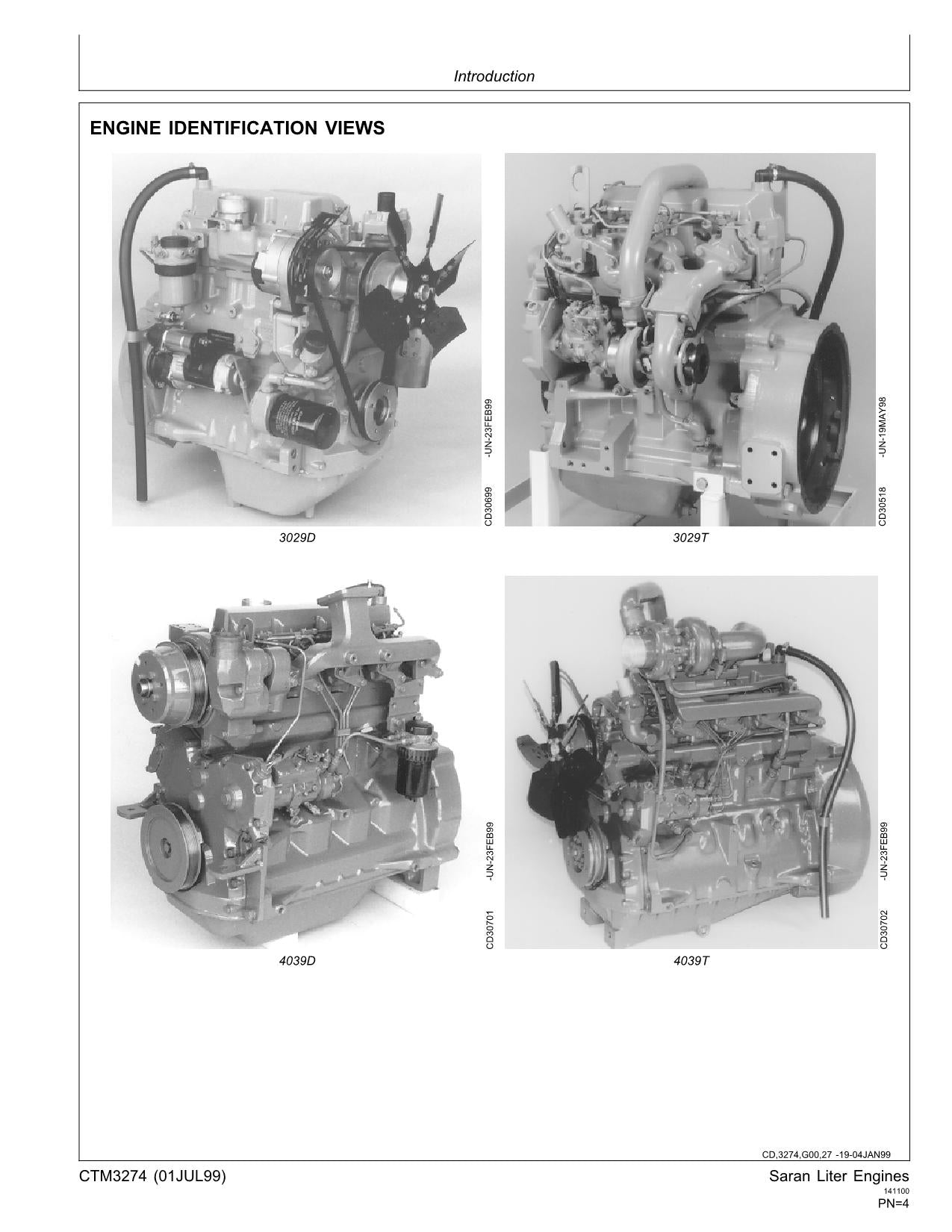 JOHN DEERE 3029 4039 4045 6059 6068 ENGINE SARAN ESN -499999CD TECHNICAL MANUAL