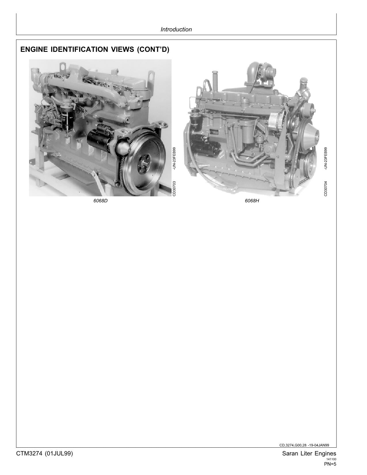 JOHN DEERE 3029 4039 4045 6059 6068 ENGINE SARAN ESN -499999CD TECHNICAL MANUAL