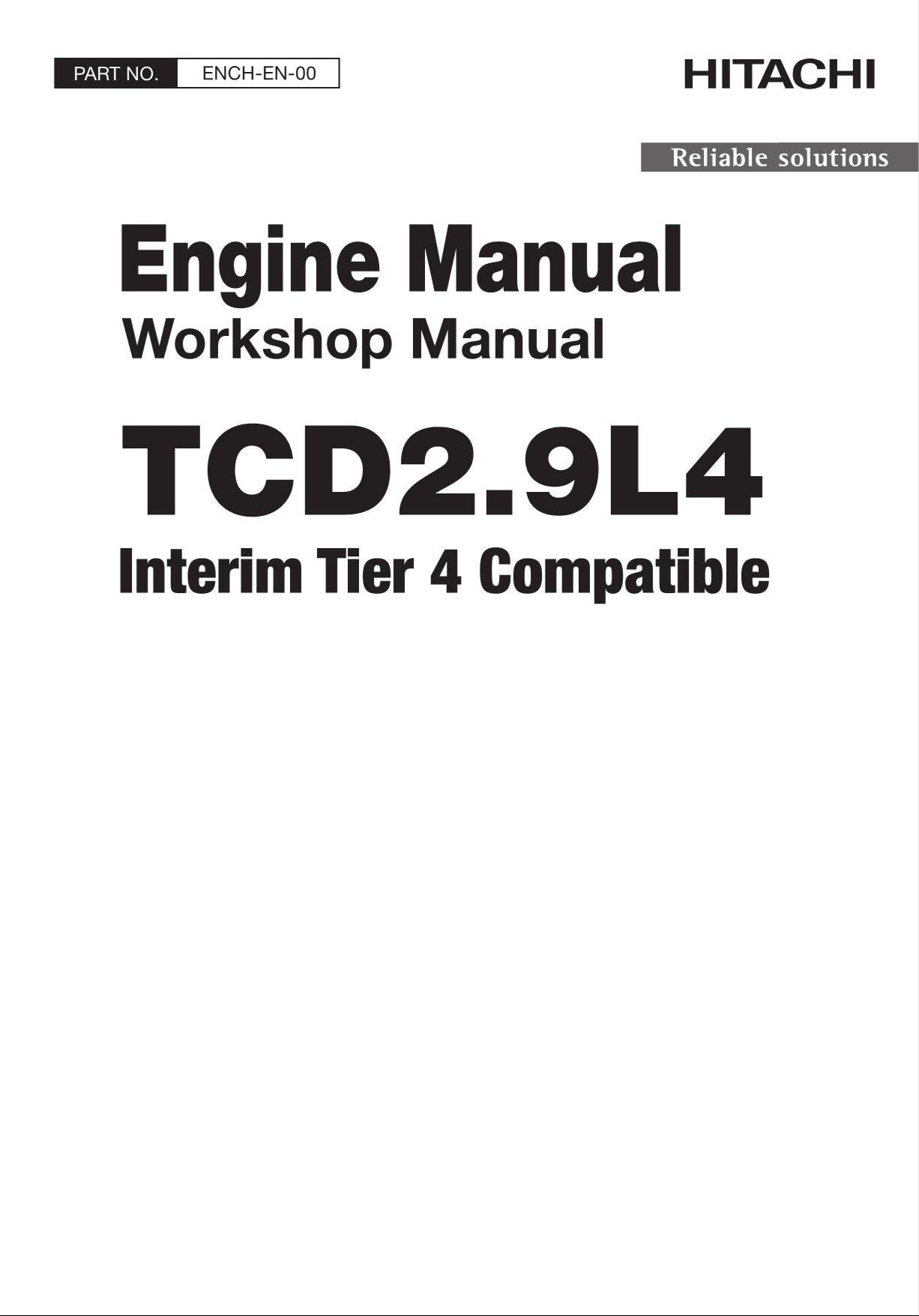 Hitachi TCD2.9L4 Tier 4 Compatible Wheel Loader Engine Workshop Service Manual