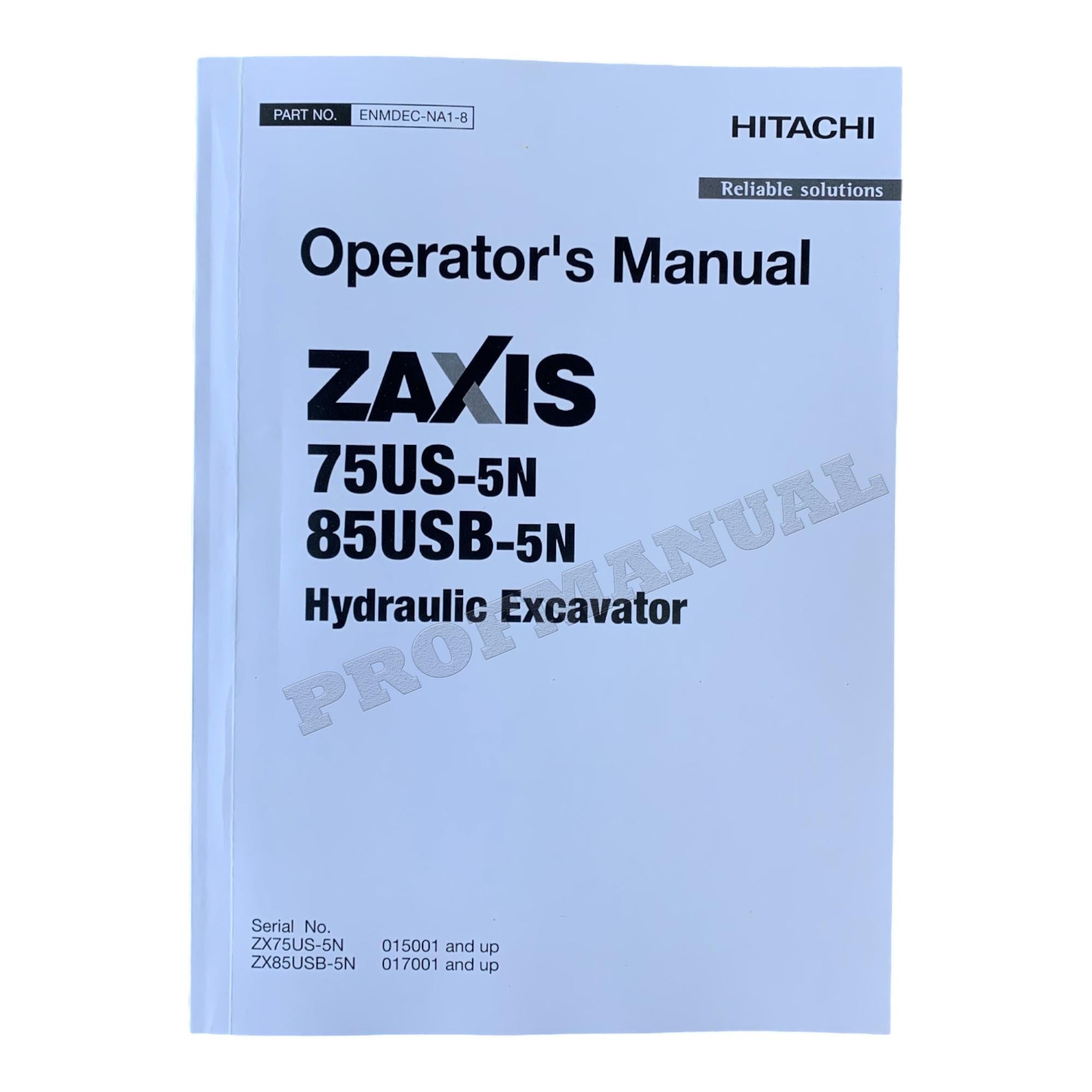 HITACHI 75US-5N 85USB-5N HYDRAULIC EXCAVATOR OPERATORS MANUAL