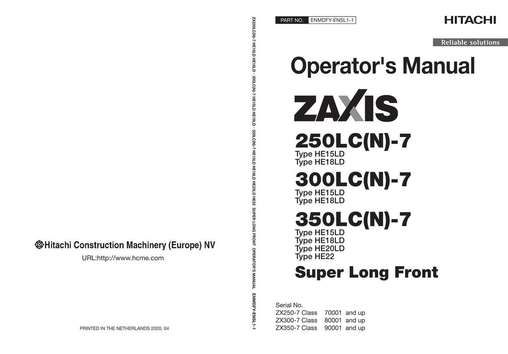 HITACHI 250LC(N)-7 300LC(N)-7 350LC(N)-7 SUPER LONG FRONT OPERATORS MANUAL