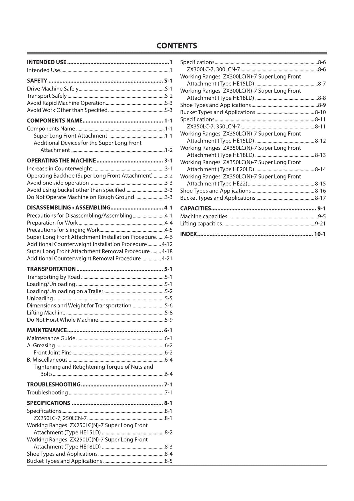 HITACHI 250LC(N)-7 300LC(N)-7 350LC(N)-7 SUPER LONG FRONT OPERATORS MANUAL