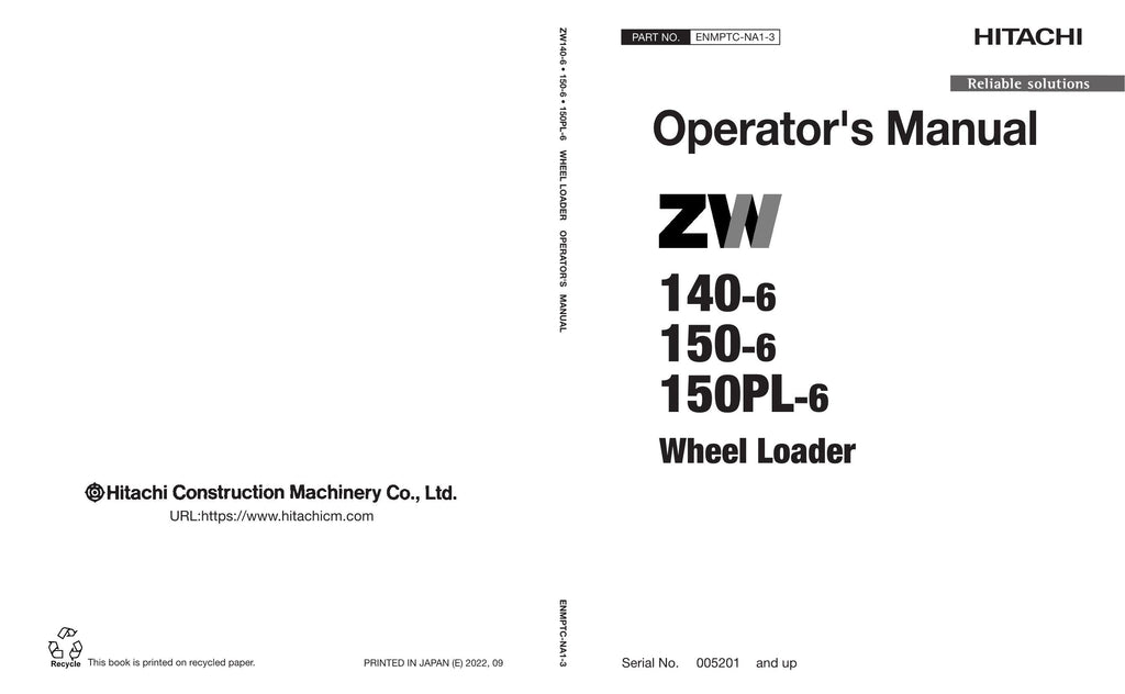 HITACHI 140-6 150-6 150PL-6 WHELL LOADER OPERATORS MANUAL