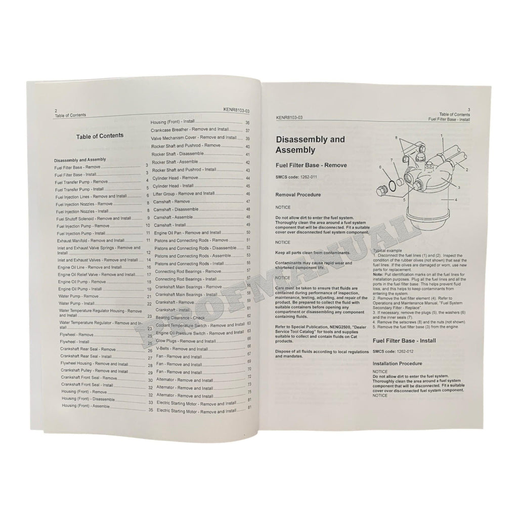 Caterpillar C1.1 C1.5 C2.2 Engine Disassembly Assembly Service Manual KENR8103