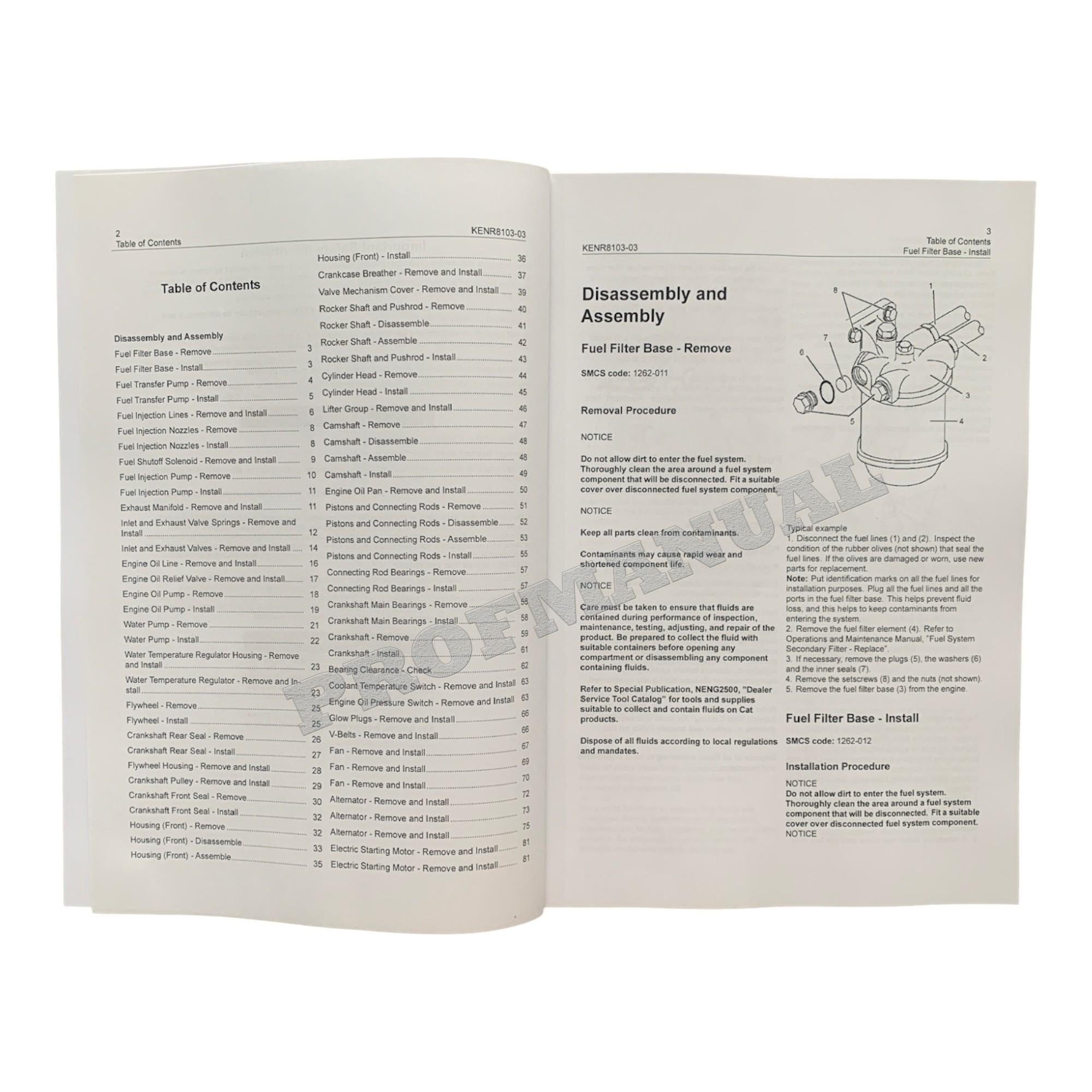 Caterpillar C1.1 C1.5 C2.2 Engine Disassembly Assembly Service Manual KENR8103