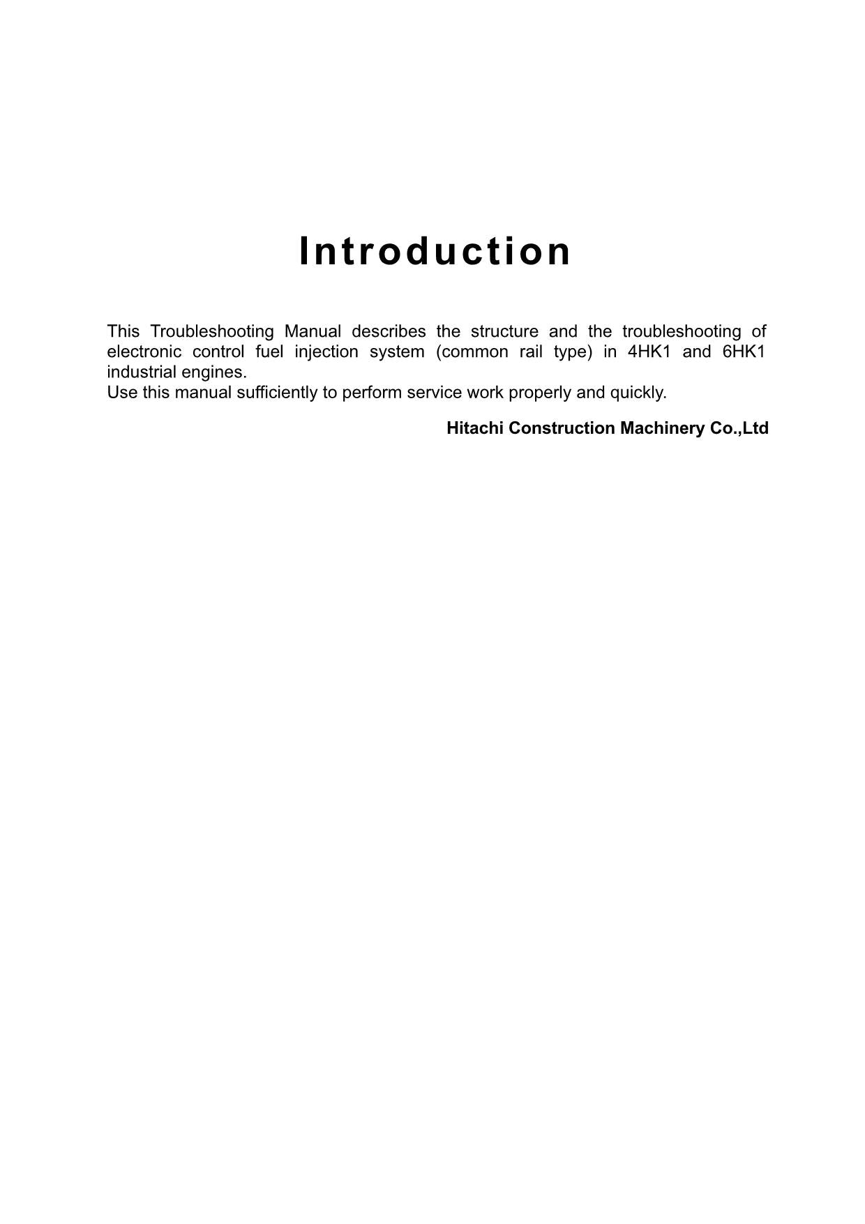 Hitachi 4HK1 6HK1 Wheel Loader Engine Manual SN For countries under EAR control